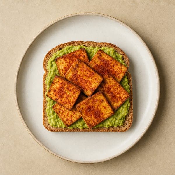 Kanapka z pastą awokado i chrupiącym tofu z piekarnika
