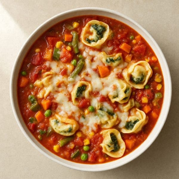 Sycąca zupa po włosku z warzywami i tortellini