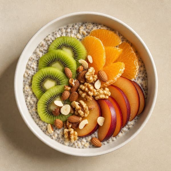 Bowl z nasionami chia, kiwi i pomarańczą