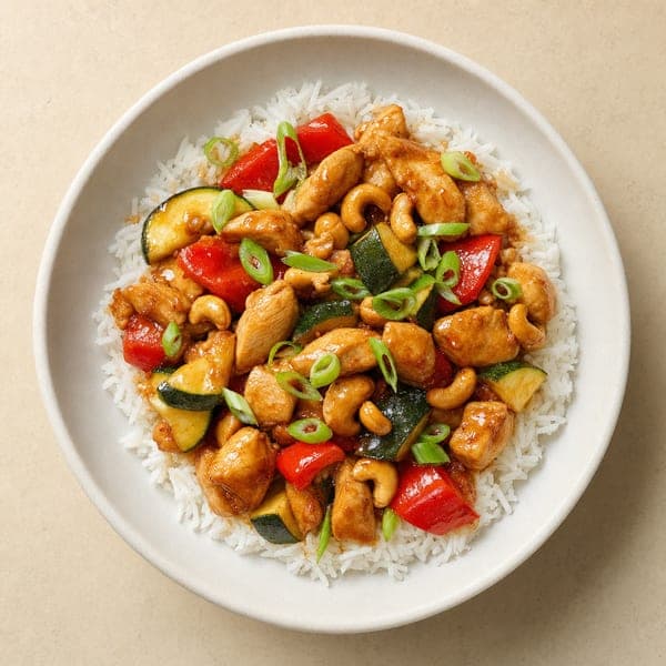 Kurczak w stylu Kung Pao z ryżem i warzywami