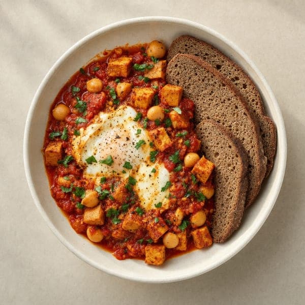 Szakszuka z ciecierzycą i tofu wędzonym