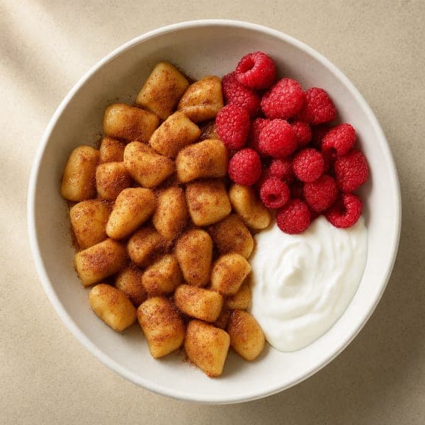 Słodkie gnocchi z cynamonem i malinami