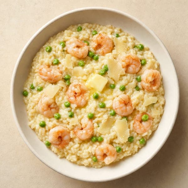 Risotto z krewetkami i mrożonym groszkiem