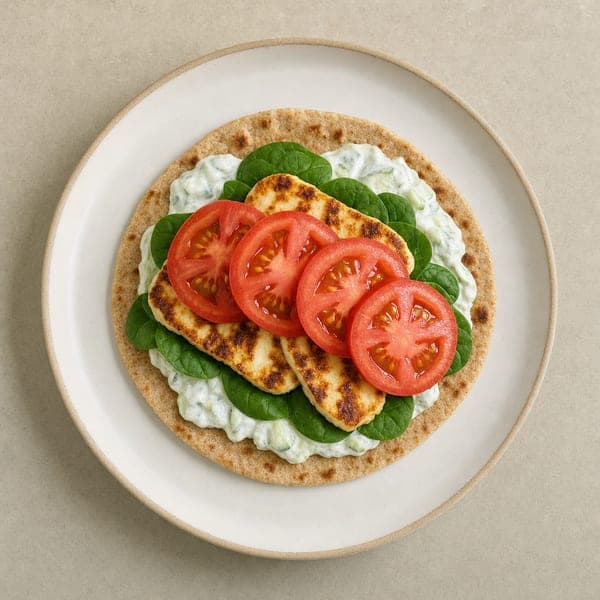Pszenny placek z halloumi i domowym tzatziki