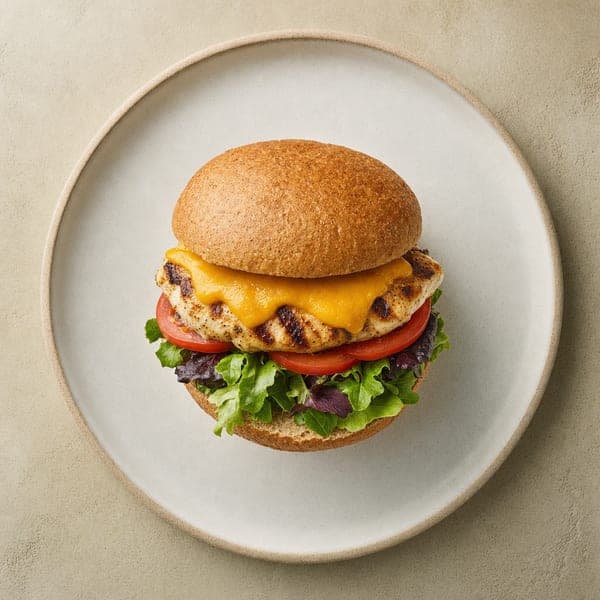 Grillowany burger z kurczaka z serem cheddar