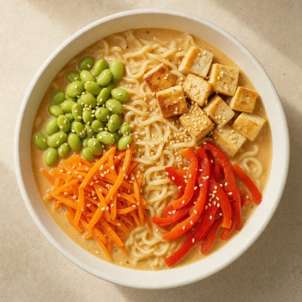 Makaron ramen z tofu w kremowym sosie orzechowym