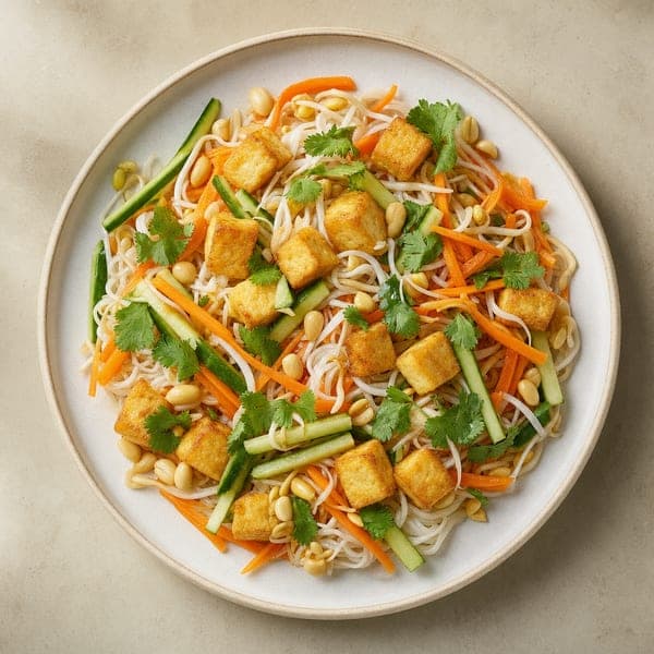 Sałatka makaronowa z tofu i sosem sojowo-cytrynowym