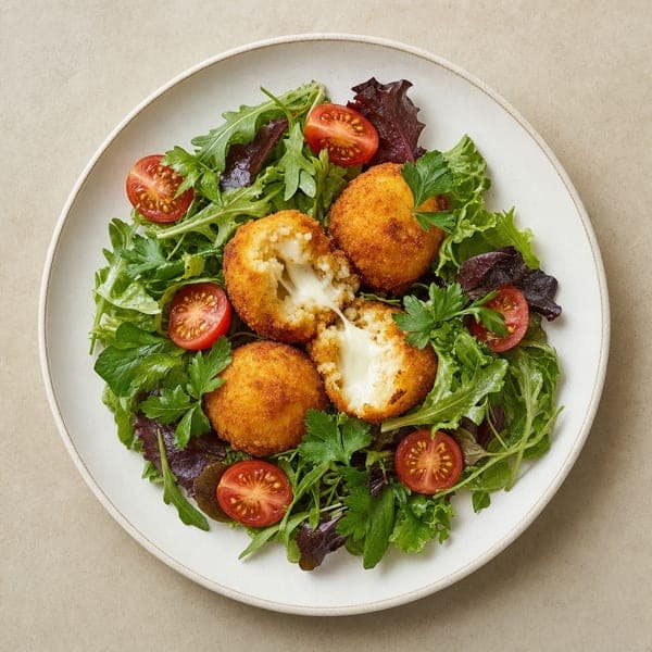 Kulki ryżowe arancini z mozzarellą i sałatą
