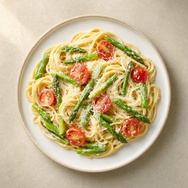 Spaghetti ze szparagami w kremowym sosie śmietankowym