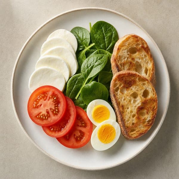 Sałatka caprese ze szpinakiem i jajkiem