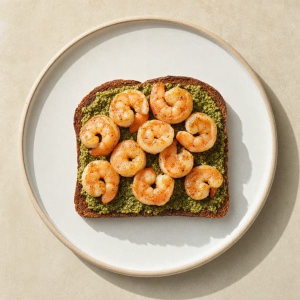 Chrupiące grzanki z pesto i krewetkami