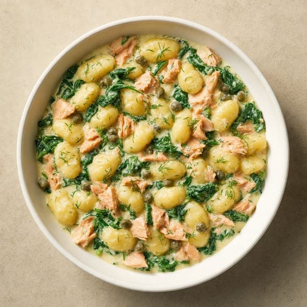 Kremowe gnocchi z łososiem i sosem śmietanowym