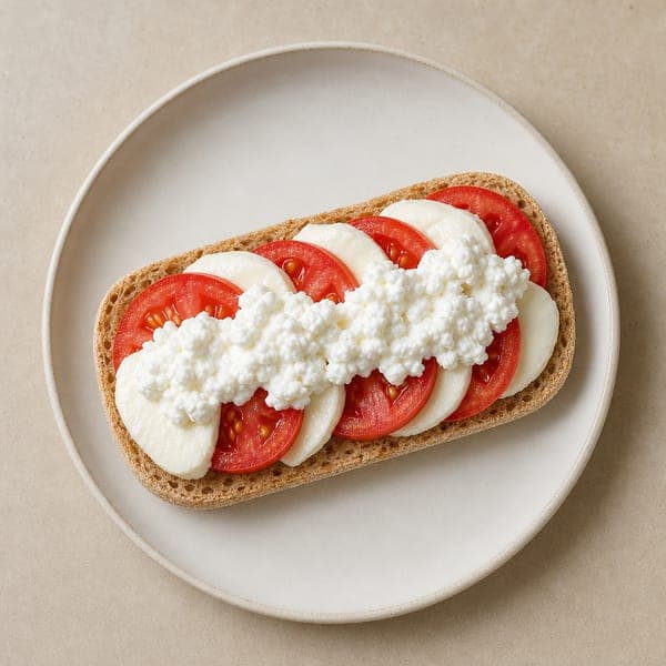 Kanapki z mozzarellą, pomidorem i twarożkiem na grahamce