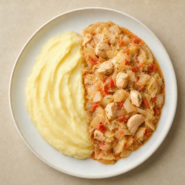 Puree ziemniaczane z bigosem z mięsa drobiowego