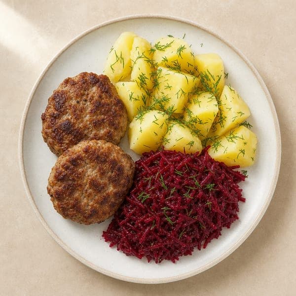 Kotlety mielone wieprzowe z ziemniakami i buraczkami