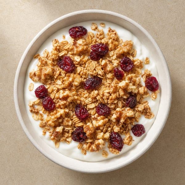 Naturalny jogurt z domową granolą, żurawiną i orzechami