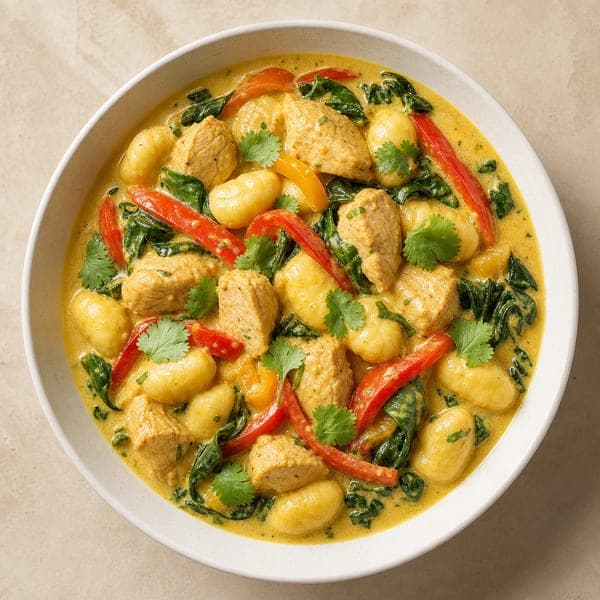 Kurczak w sosie curry z gnocchi