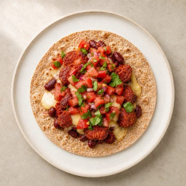 Meksykańska tortilla z czerwoną fasolą i salsą z pomidorów