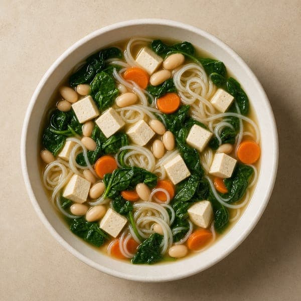 Zupa z tofu, białą fasolą i szpinakiem