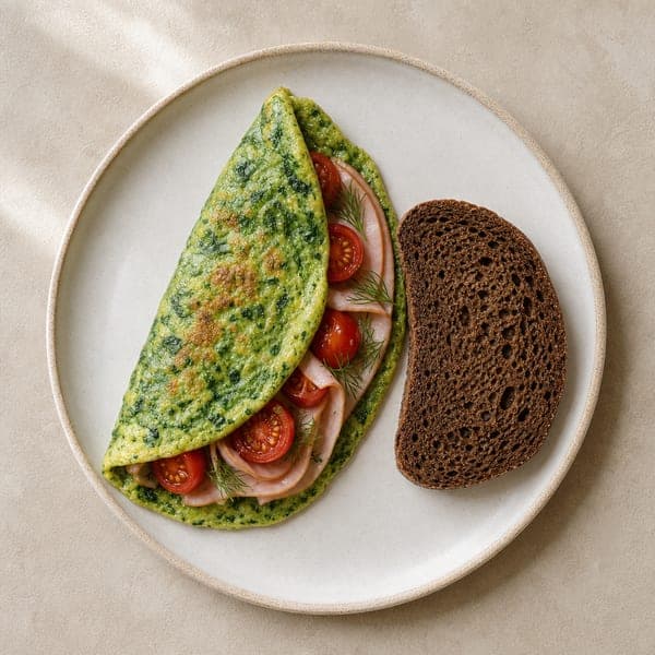 Zielony omlet szpinakowy z szynką drobiową
