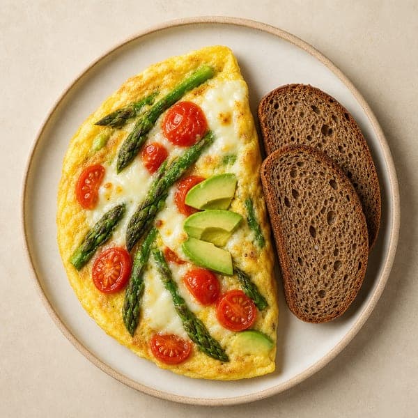 Wiosenny omlet ze szparagami, pomidorkami i awokado