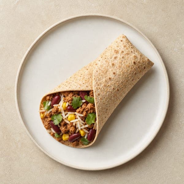 Burrito z mielonym indykiem, ryżem i czerwoną fasolą