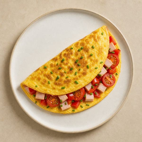 Omlet z szynką, papryką i pomidorkami