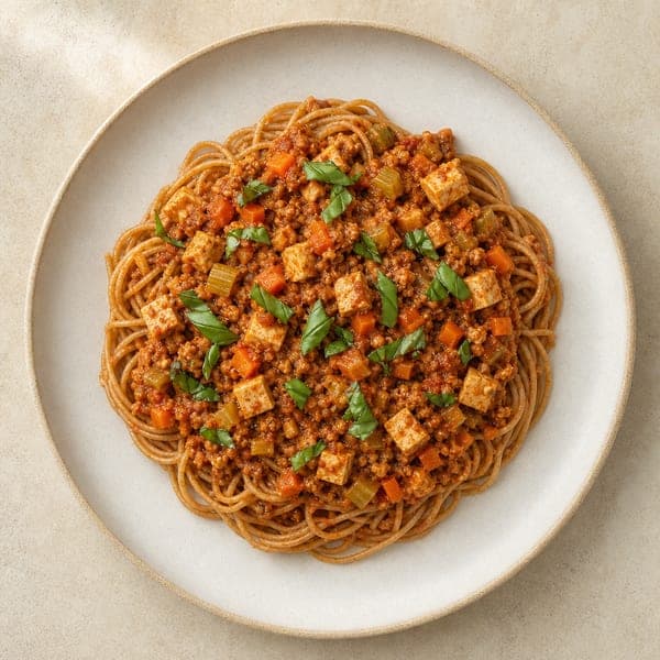 Roślinne spaghetti w sosie bolognese