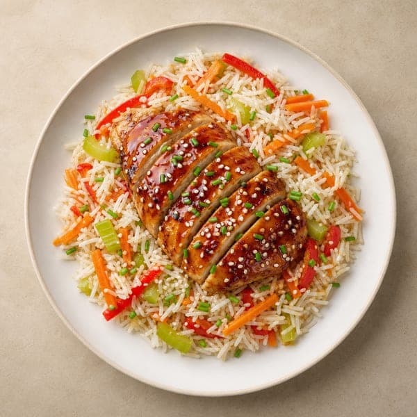 Pierś z kurczaka teriyaki z ryżem i warzywami