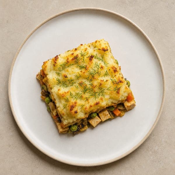 Zapiekanka z tofu i warzywami pod ziemniaczaną kołderką