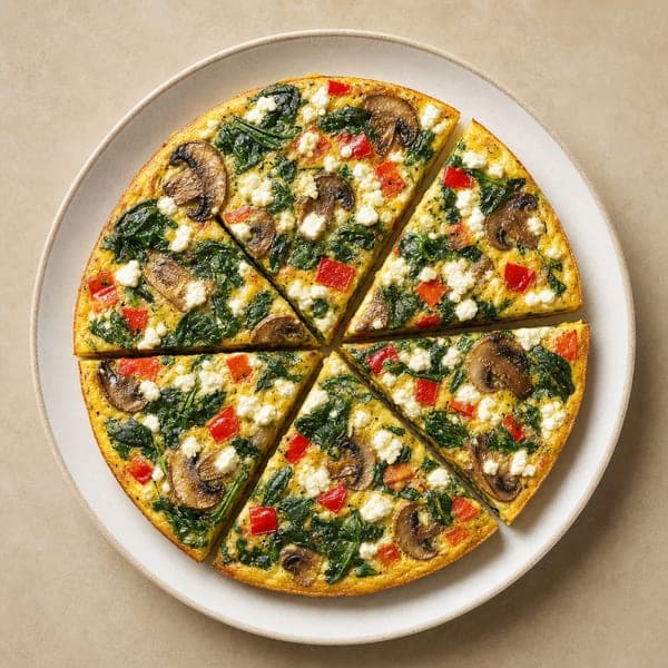Frittata ze szpinakiem, pieczarkami i fetą