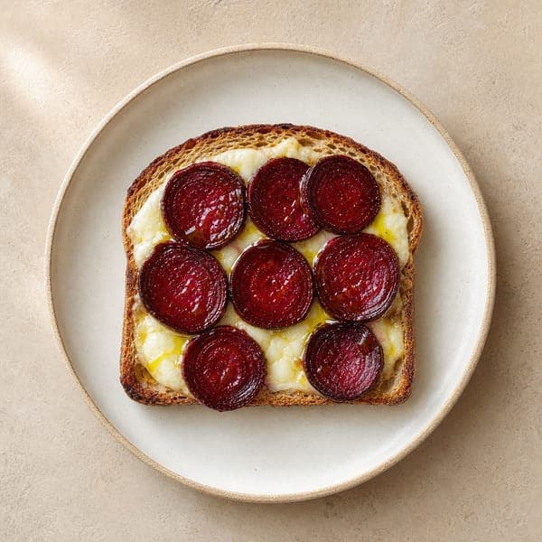 Grzanki z mozzarellą light i pieczonym burakiem