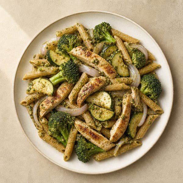 Makaron z kurczakiem i pesto w stylu włoskim