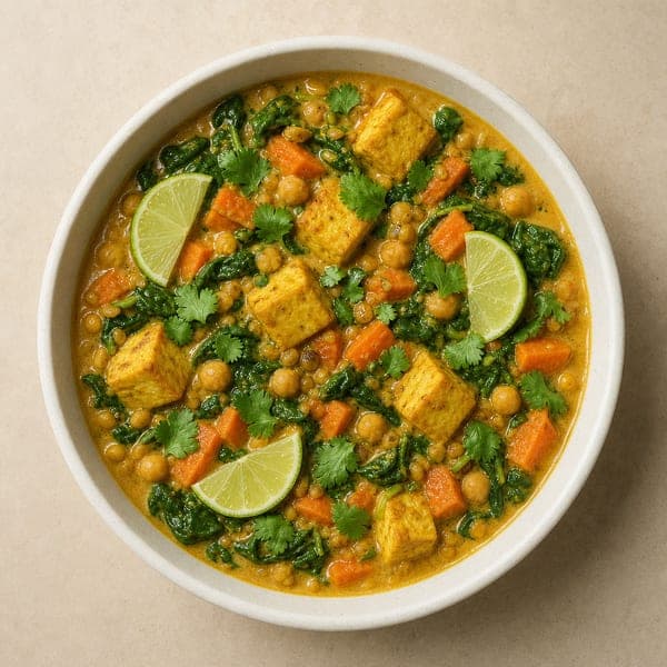 Curry z tofu i strączkami w mleczku kokosowym