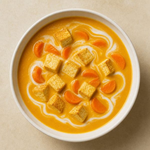Kremowa zupa z dyni i kokosa z tofu