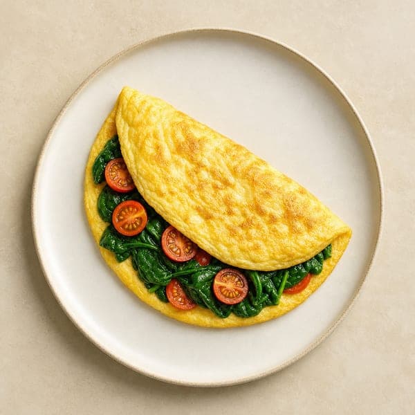 Omlet ze szpinakiem i pomidorkami koktajlowymi