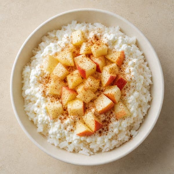 Ryż z serkiem wiejskim, jabłkiem i cynamonem
