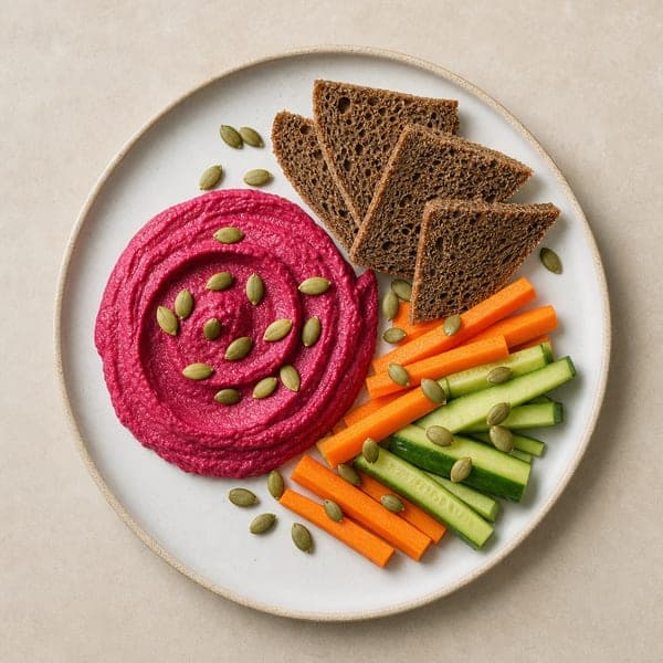 Hummus buraczany z warzywami