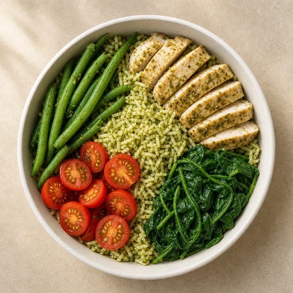 Jednogarnkowe danie z ryżem basmati, pesto i kurczakiem