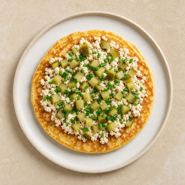 Wegańskie placki z twarożkiem tofu i ogórkiem kiszonym