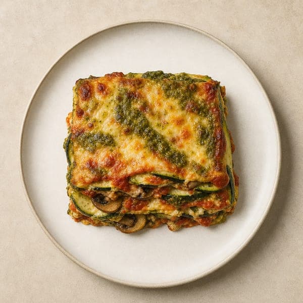 Zielona lasagne z warzywami i pesto – wersja wegańska