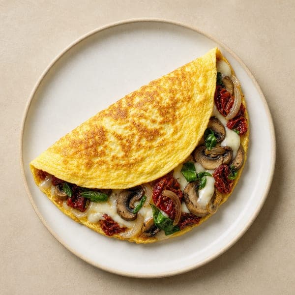 Omlet bez mięsa z mozzarellą i suszonymi pomidorami