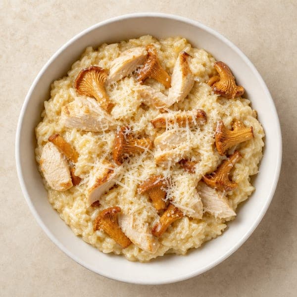 Risotto z kurkami, kurczakiem i startym parmezanem