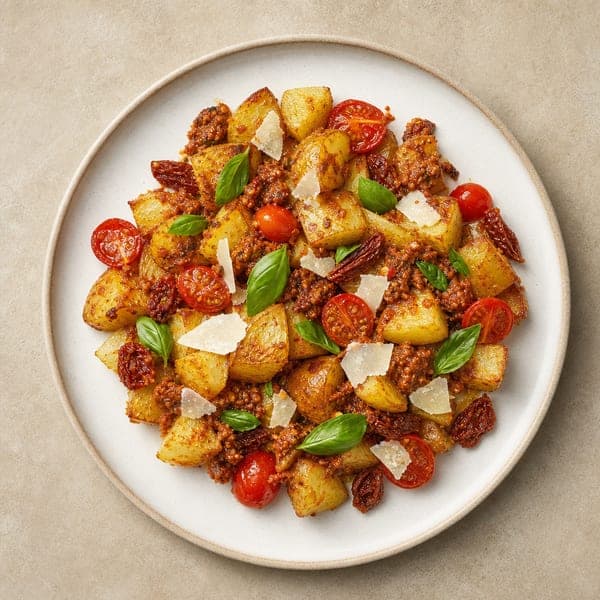 Sałatka z chrupiącymi pieczonymi ziemniakami i pesto