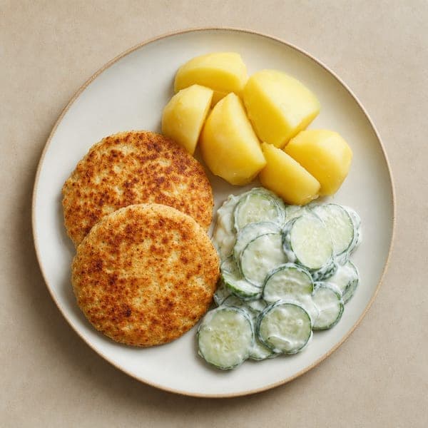 Kotlety z tofu w stylu mielonych z ziemniakami i mizerią
