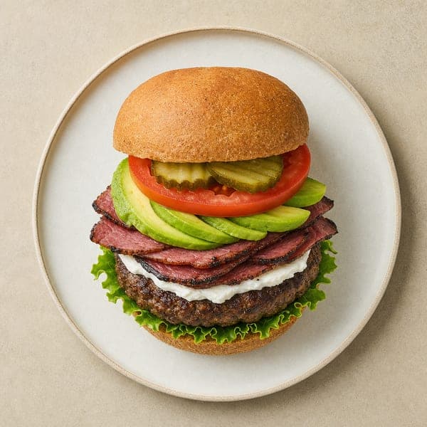 Burgery z wołowiny Wagyu z pastrami i kremowym serkiem