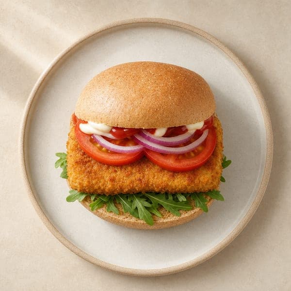 Kotlet z tofu w bułce z rukolą