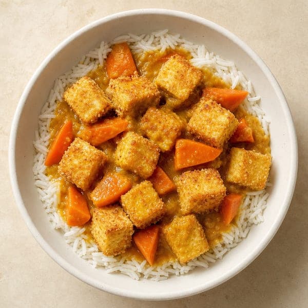 Wegańskie curry z chrupiącym tofu w panierce panko