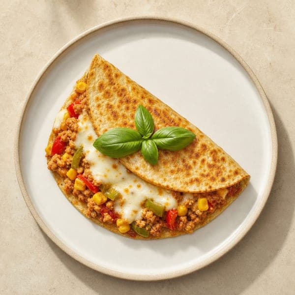 Quesadilla z mielonym kurczakiem w sosie pomidorowym