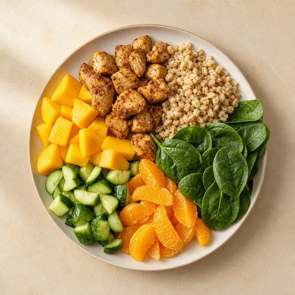 Letni lunch z kurczakiem, mango i kaszą na wynos